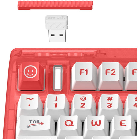 Bezprzewodowa klawiatura mechaniczna Iqunix og80 Joy Seller (czerwona, układ amerykański (qwerty), iqunix moonstone, 80% (tkl), diody led rgb, możliwość wymiany podczas pracy, pbt, 2,4 GHz | bluetooth 5.1 | usb-c)