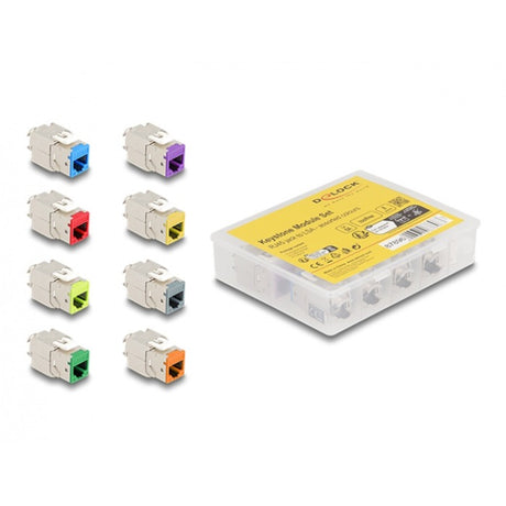 Delock moduł Keystone gniazdo rj45 do lsa cat 6a bez użycia narzędzi, 8 sztuk (wielokolorowe)