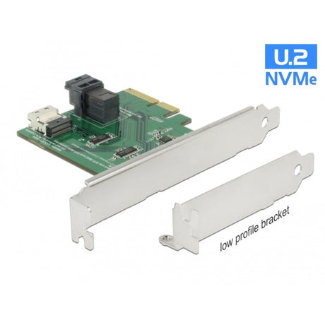 Delock Karta pci express x4 u.2 nvme do 1 x wewnętrzna sff-8654 4i + 1 x wewnętrzna sff-8643 – adapter niskoprofilowy (srebrny)
