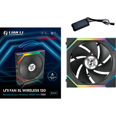 Bezprzewodowy wentylator obudowy Lian Li Uni Fan SL120 z odwróconym ostrzem RGB (czarny, 120 x 124,5 x 28 mm, PWM)