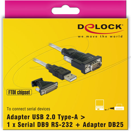 Delock adapter USB 2.0 typ-a > 1 x port szeregowy db9 rs-232 + adapter db25 (1,8 metra)
