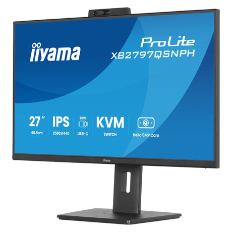 Monitor Iiyama prolite xb2797qsnph-b1 27 (czarny, hdmi, displayport, usb-c, lan, audio, kamerka internetowa)