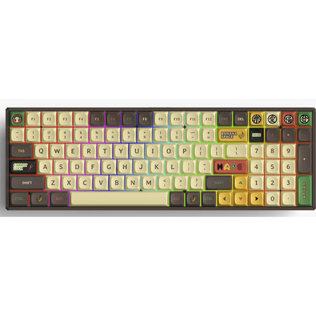Bezprzewodowa klawiatura mechaniczna Iqunix f97 happy ape (brązowa, układ amerykański (qwerty), gateron brązowy, 96%, diody rgb, możliwość wymiany podczas pracy, pbt, 2,4 GHz | bluetooth 5.1 | usb-c)