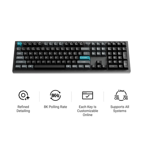 Keychron q6 ultra-m4 8k bezprzewodowa, niestandardowa klawiatura mechaniczna (czarna, układ amerykański (qwerty), jedwabny pom banan, 100%, rgb, hot swap, 8k, 2,4 ghz bluetooth 5.2 usb-c)