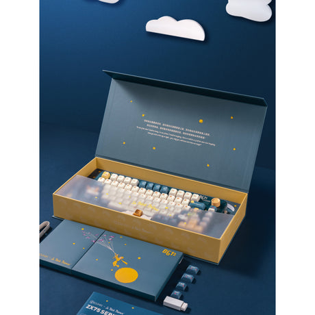 Bezprzewodowa klawiatura mechaniczna Iqunix Zx75 Sky Meet (niebieska, układ amerykański (qwerty), iqunix mały książę, 75%, diody rgb, możliwość wymiany podczas pracy, podwójny strzał pbt, 2,4 GHz | bluetooth 5.1 | usb-c)