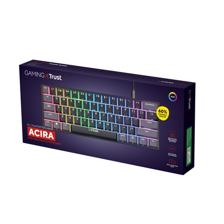 Trust GXT 867 Acira mini mechaniczna klawiatura do gier 60% (czarna, układ US (QWERTY), Outemu Red, 60%, RGB)