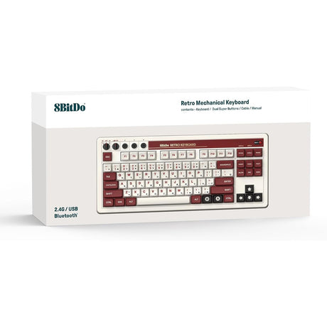Klawiatura mechaniczna 8bitdo retro edycja rodzinna (beżowy, układ us (qwerty), kailh box biały, 80% (tkl), bluetooth low Energy, bezprzewodowa 2.4g, USB)