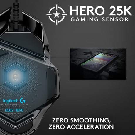 Wysokowydajna mysz do gier Logitech G502 Hero (czarna, 100–25 600 dpi, diody LED rgb)