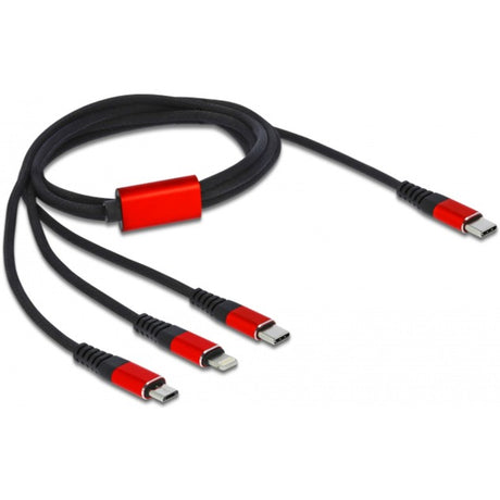Delock Kabel ładujący USB 3 w 1 USB-C na Lightning + Micro USB + USB-C (czarny czerwony, 1 metr)