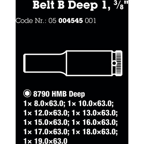 Zestaw nasadek Wera B Deep 1, z napędem 3 8, 9-częściowym kluczem nasadowym (czarny)
