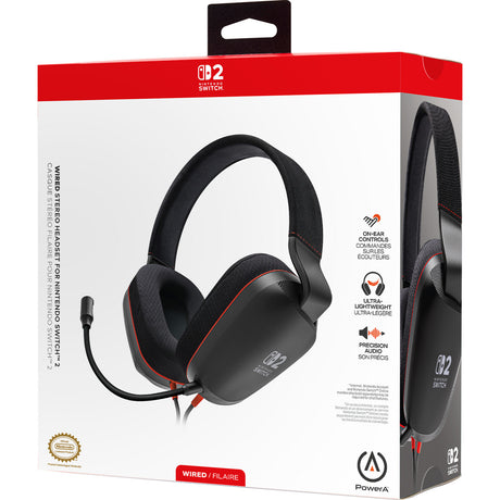 Przewodowy zestaw słuchawkowy stereo Powera do nausznego zestawu słuchawkowego do gier Nintendo Switch 2 (czarny czerwony, Nintendo Switch 2, Nintendo Switch – model OLED, Nintendo Switch, Nintendo Switch Lite)