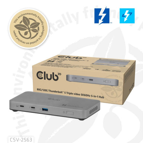 Potrójna stacja dokująca do wideo Club 3D 5-1 Thunderbolt 5 Hub (szara)