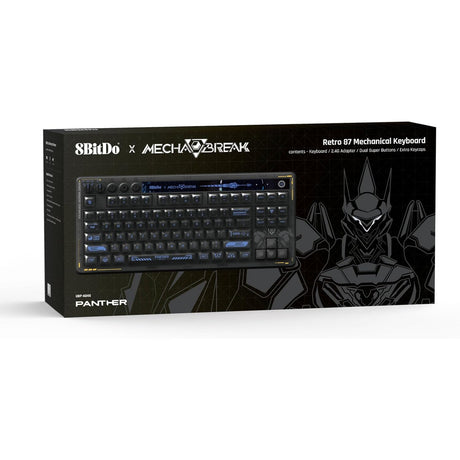 Klawiatura mechaniczna 8bitdo retro 87 - mecha break (czarna, układ us (qwerty), kailh box jellyfish proglasa, 80% (tkl), nasadki klawiszy abs, hot-swap, bluetooth le 5.0, bezprzewodowa 2.4ghz, usb)