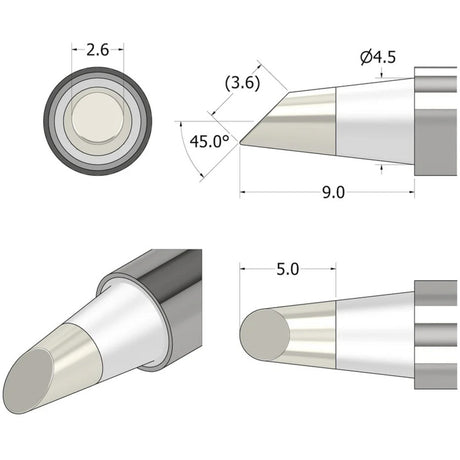 Grot lutowniczy Ifixit fixhub, stożkowy ścięty, lutownica 2,6 mm (srebrna)