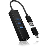 Icy box ib-hub1419-lan koncentrator USB (czarny, 3x USB-A 3.2 (5 Gbit s), 1x LAN)