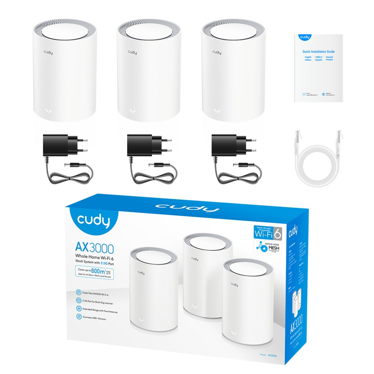 Cudy ax3000 2,5g mesh Wi-Fi 6 system (3 sztuki) router mesh (biały)