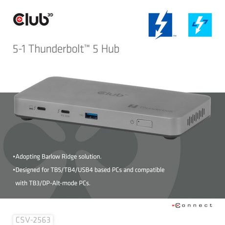 Potrójna stacja dokująca do wideo Club 3D 5-1 Thunderbolt 5 Hub (szara)