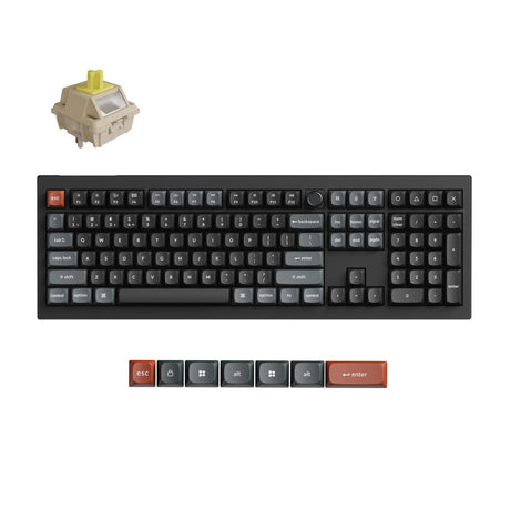 Bezprzewodowa, niestandardowa klawiatura mechaniczna Keychron v6 ultra 8k (czarna, układ amerykański (qwerty), jedwabny pom banan, 100%, rgb, hot swap, 2,4 GHz | bluetooth 5.3 | USB-C)