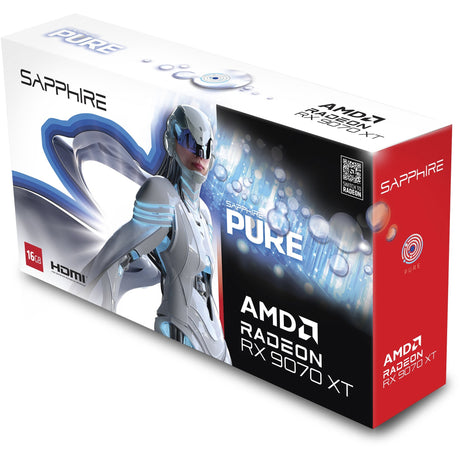 Karta graficzna Sapphire Radeon RX 9070 XT Pure (biała, 2x Display Port, 2x HDMI 2.1, Rdna4)