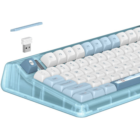 Bezprzewodowa klawiatura mechaniczna Iqunix og80 wintertide (jasnoniebieski, układ amerykański (qwerty), iqunix moonstone, 80% (tkl), diody rgb, możliwość wymiany podczas pracy, pbt, 2,4 ghz | bluetooth 5.1 | usb-c)