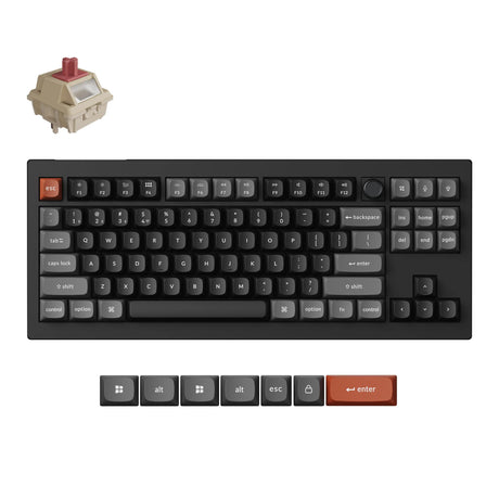 Bezprzewodowa, niestandardowa klawiatura mechaniczna Keychron v3 ultra 8k (czarna, układ amerykański (qwerty), jedwabny pom czerwony, 80% (tkl), rgb, hot swap, 2,4 GHz | bluetooth 5.3 | USB-C)
