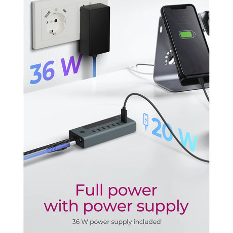 Icy box 7-portowy koncentrator USB-C 3.2 gen 2 (niebiesko-szary)