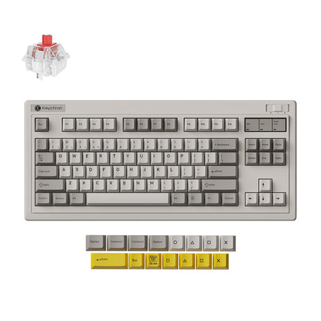 Bezprzewodowa klawiatura mechaniczna Keychron r3-m1 qmk (szara, układ amerykański (qwerty), super czerwony, 80% (tkl), rgb, wiśniowy pbt, hot swap, 2,4 ghz bluetooth 5.3 usb-c)