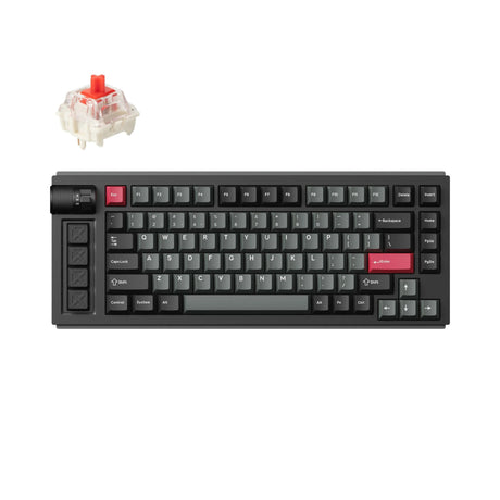 Klawiatura mechaniczna Lemokey l1-m1 rgb (czarna, układ us (qwerty), gateron jupiter red, 75%, diody rgb, double-shot pbt, hot swap, 2.4 | bluetooth | usb-c, pokrętło)