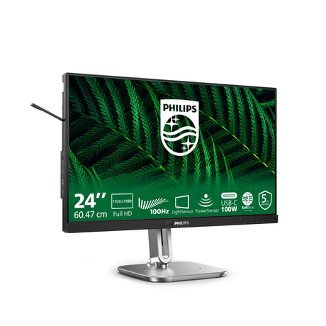 Philips 24b2g5301 23.8 monitor (zilver zwart, 1x displayport, 1x hdmi, 1x vga, 3x usb-c, 4x usb-a, 1x rj-45)