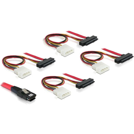 Delock mini SAS SFF-8087 > 4 x SAS SFF-8482 + zasilacz (czerwony czarny, 1 metr)