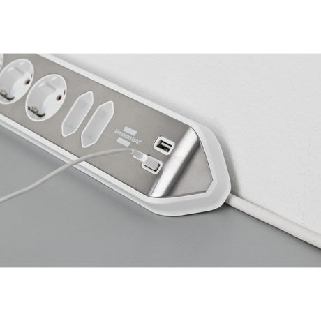 Brennerstuhl ®estilo narożna listwa przyłączeniowa z funkcją ładowania USB 6-kierunkowa 4x gniazda ochronne 2x euro srebrno-białe