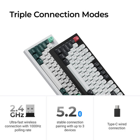 Keychron q5 on qmk bezprzewodowa niestandardowa klawiatura (biała, układ amerykański (qwerty), mgławica magnetyczna z podwójną szyną gateron, 96%, diody rgb, osa double-shot pbt, hot swap, pokrętło, 2,4 ghz | bluetooth 5.1 | usb-c)