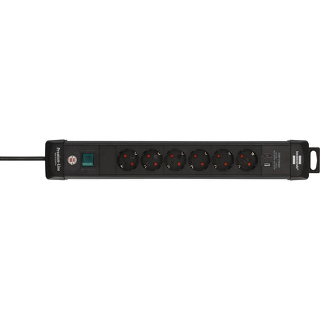 Brennerstuhl listwa zasilająca premium-line 6-kierunkowa z listwą zasilającą USB-C PD 30W i USB-A 18W (czarna, 1x USB-A, 1x USB-C)