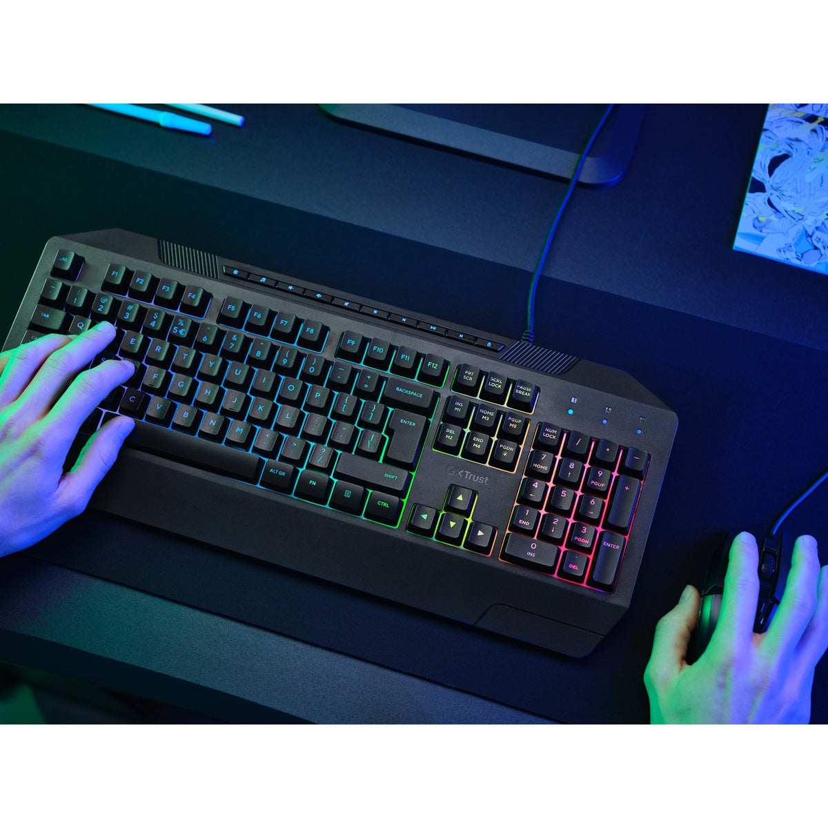 Klawiatura do gier Trust GXT 836 EVOCX RGB (czarna, układ US (QWERTY), membrana, 100%, RGB)
