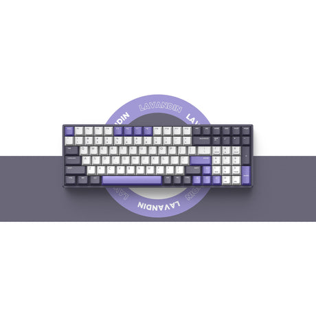 Bezprzewodowa klawiatura mechaniczna Iqunix F97 lavandin (lawendowy, układ amerykański (qwerty), wiśniowy mx cichy czerwony, 96%, diody rgb, możliwość wymiany podczas pracy, pbt, 2,4 GHz | bluetooth 5.1 | usb-c)