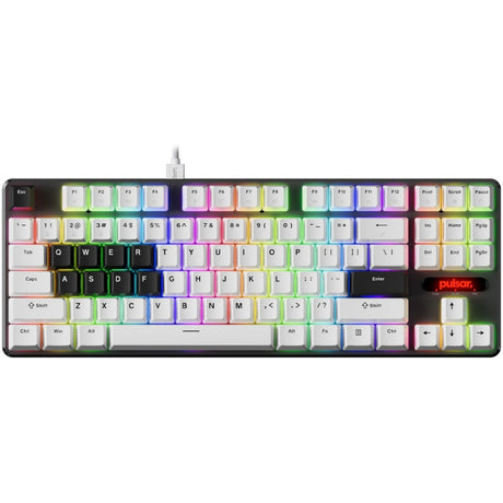 Mechaniczna klawiatura do gier Pulsar pcmk 2he tkl (biała, układ amerykański (qwerty), 80% (tkl), rgb, pbt podwójne klawisze, hot-swap)