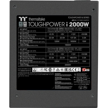 Zasilacz Thermaltake Toughpower i modułowy 2000 W (czarny, 4x 12 V-2x6, 8x pcie)