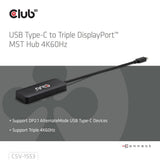 Koncentrator Club 3D USB-C na Triple DisplayPort MST (czarny, 4K60 Hz)
