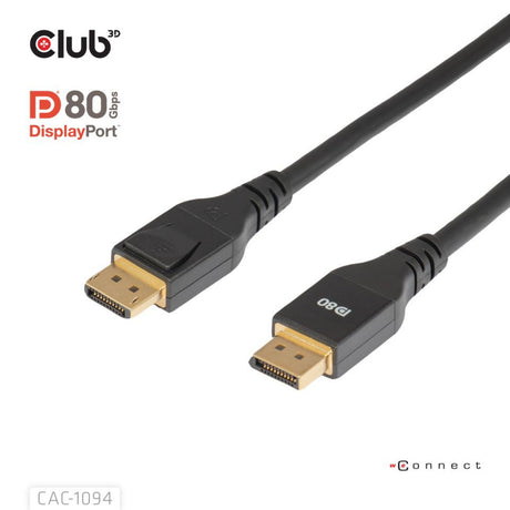 Kabel Displayport 2.1 Vesa DP80 z certyfikatem Club 3D (czarny, 2 metry, 8k 240hz, 10k 60hz, 80gbps)