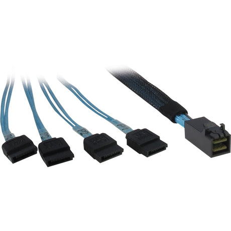 Kabel inter-tech sff 8643 > 4x sata (czarno-niebieski, 0,5 metra (częściowo ekranowany))