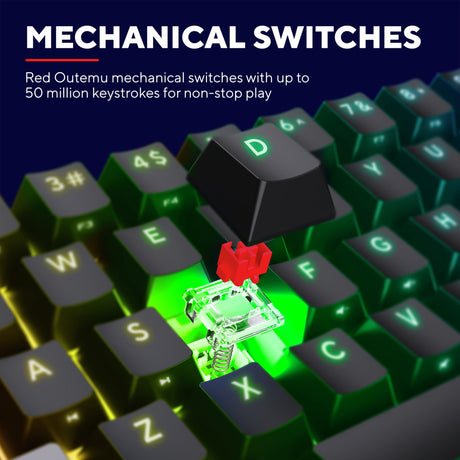 Trust GXT 867 Acira mini mechaniczna klawiatura do gier 60% (czarna, układ US (QWERTY), Outemu Red, 60%, RGB)