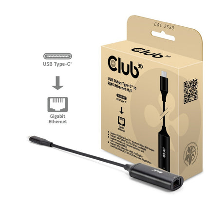 Adapter Club 3D USB-C na RJ45 5 Gb/s Ethernet M-F (czarny)