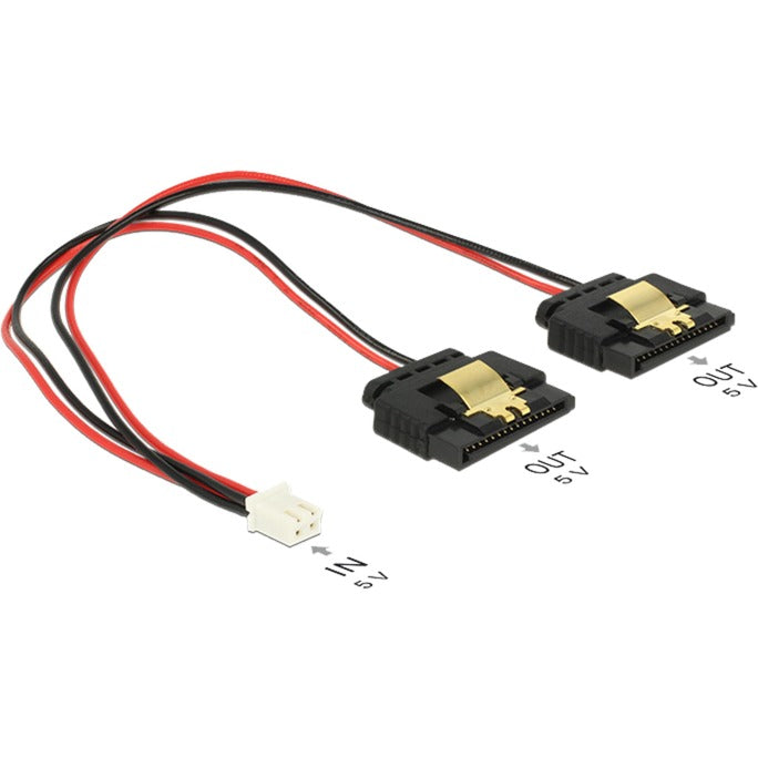 Delock 2-pinowy żeński kabel zasilający > 2 x 15-pinowy kabel rozdzielający SATA (czarny czerwony, 0,2 m)
