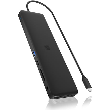 Icy box ib-dk2116-c Mobilna stacja dokująca 11 w 1 z potrójnym wyjściem wideo (czarna, HDMI, Displayport, LAN, USB Type-C)