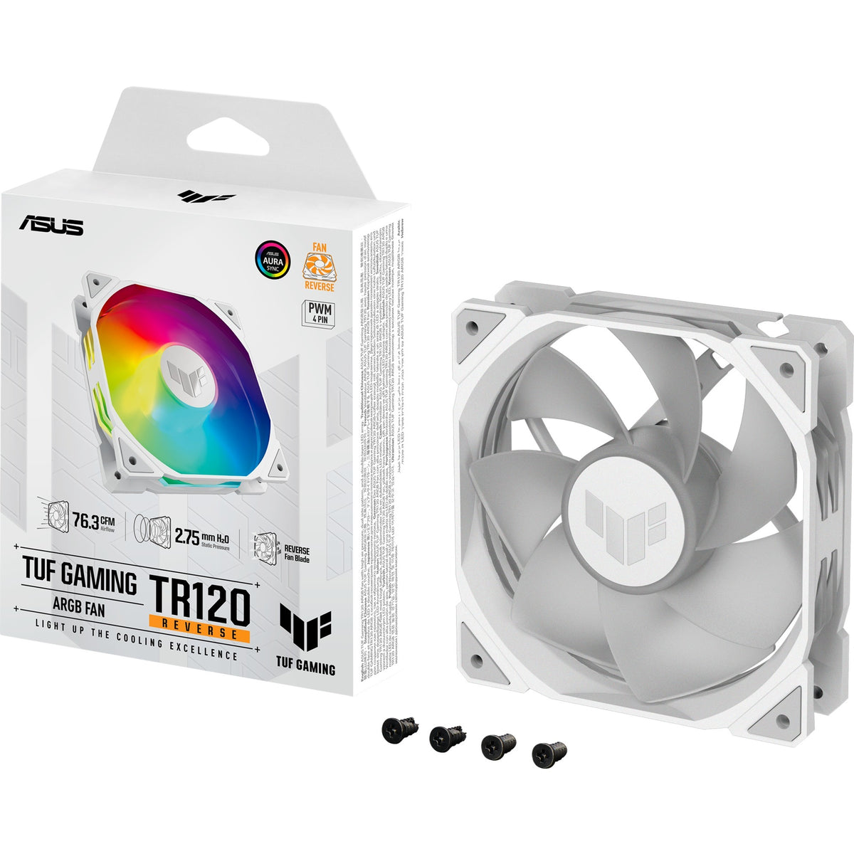 Wentylator odwróconej obudowy Asus tuf gaming tr120 argb (biały, 120 x 120 x 28 mm)