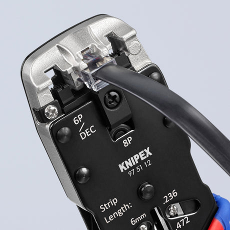 Szczypce do zaciskania Knipex 97 51 12 sb (niebiesko-czerwone, RJ-10, RJ-11 12 i RJ-45)