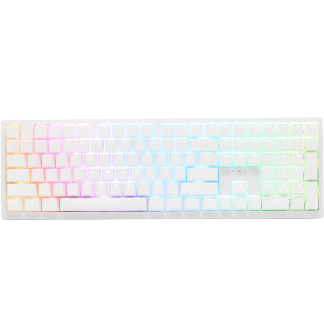 Ducky zero 6108 czysta biała mechaniczna klawiatura do gier rgb (biała, układ amerykański (qwerty), wiśnia mx2a czerwona, 100%, diody rgb, double-shot pbt, hot swap, 2,4 ghz | bluetooth | usb-c)