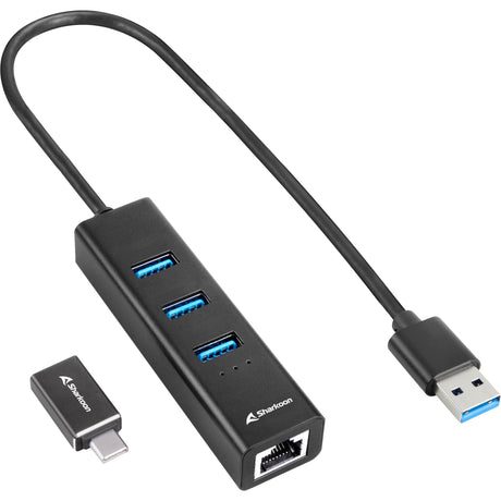 Sharkoon 3-portowy USB 3.2 gen 1 aluminiowy + stacja dokująca Gigabit LAN (czarna)