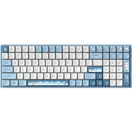 Bezprzewodowa klawiatura mechaniczna Iqunix F97 Wintertide (jasnoniebieski, układ US (QWERTY), Cherry MX cichy czerwony, 96%, diody LED RGB, możliwość wymiany podczas pracy, PBT, 2,4 GHz | Bluetooth 5.1 | USB-C)