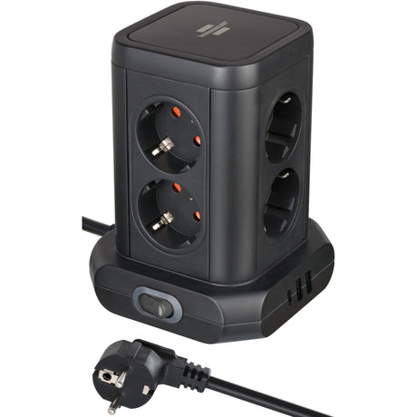Wieża listwowa Brennerstuhl z 8 listwami zasilającymi w układzie listwy zasilającej 45° (czarna, zasilanie 2x USB-A, 1x USB-C)